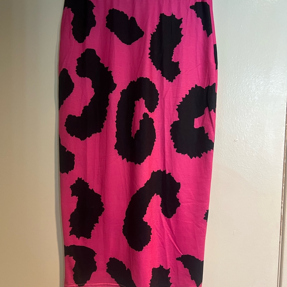 Bold Pink and Black Patterned Midi Skirt S